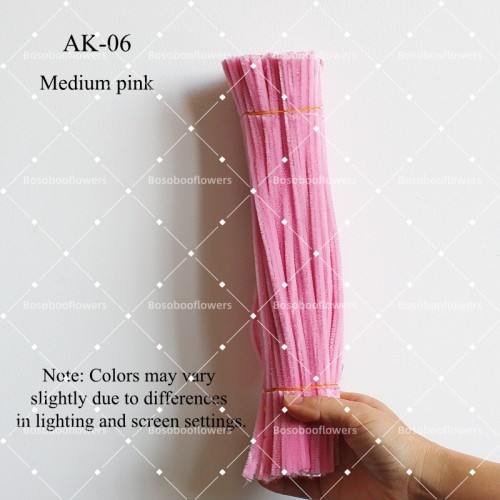 AK-06 Medium Pink Pipe Cleaners Chenille Stems Fuzzy Stick Twisting Stick DIY Art Craft Supplies Bending Wires for Kids School Education Adults Floral Arrangement