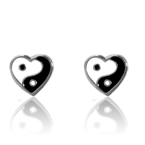 Black and White Heart Stud Earrings