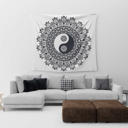 Black and White Indian Mandala Tapestry