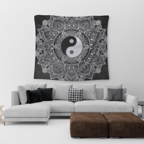 Black and White Mandala Tapestry