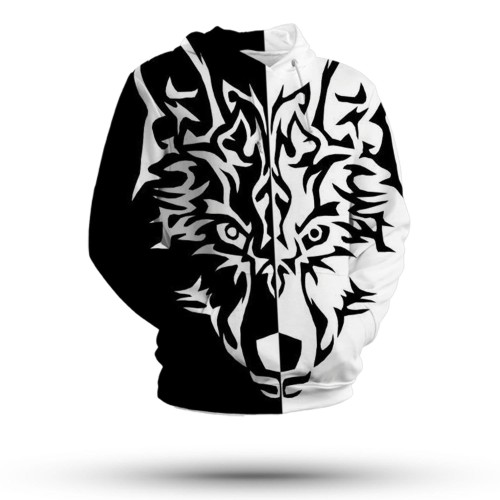 Black and White Wolf Yin Yang Hoodie