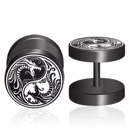 Black Yin Yang Dragon Earrings