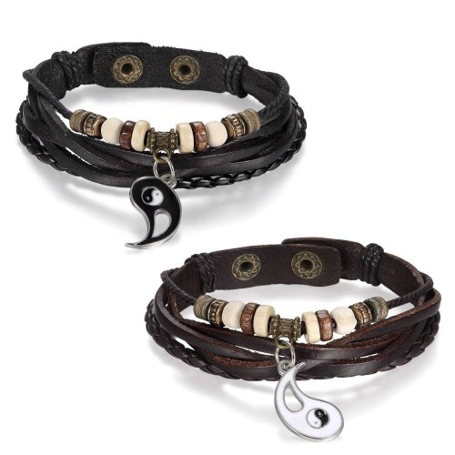 Black Leather Yin Yang Bracelet