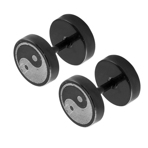 Black Stud Men's Yin Yang Earrings