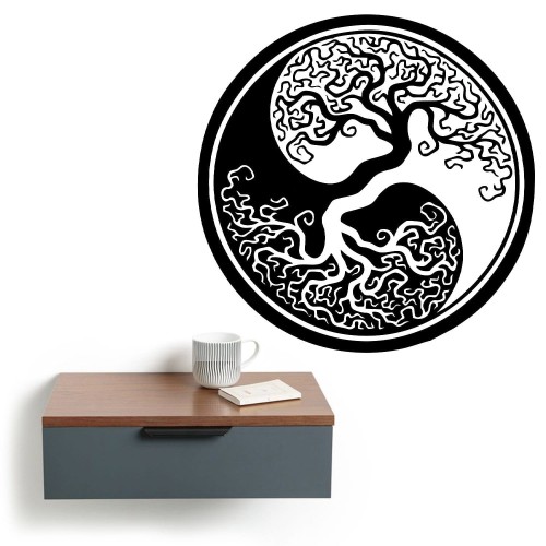 Black Yin Yang Tree of Life Wall Art