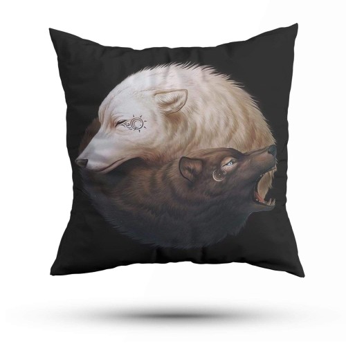 Black Wolf Yin Yang Pillow
