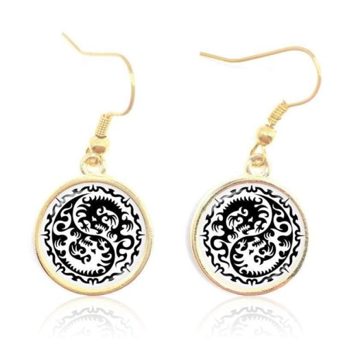 Yin Yang Dragon Dangle Earrings