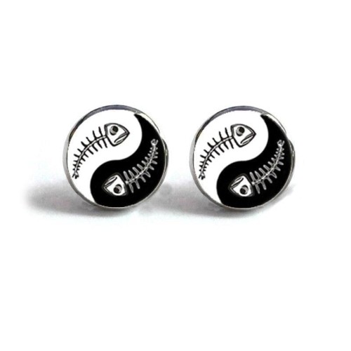 Yin Yang Fish Bone Stud Earrings