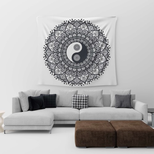 Floral Mandala Yin Yang Tapestry