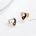 Gold Heart Shaped Stud Yin Yang Earrings