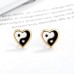 Gold Heart Shaped Stud Yin Yang Earrings