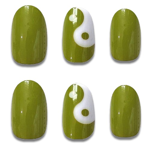 Green Yin Yang Nails (24 Pieces)