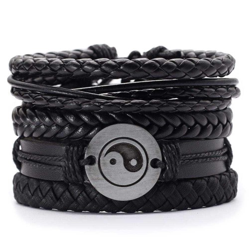 Yin Yang Leather Bracelet Set