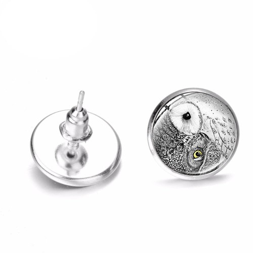 Yin Yang Owl Stud Earrings