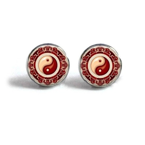 Red Circle Yin Yang Earrings