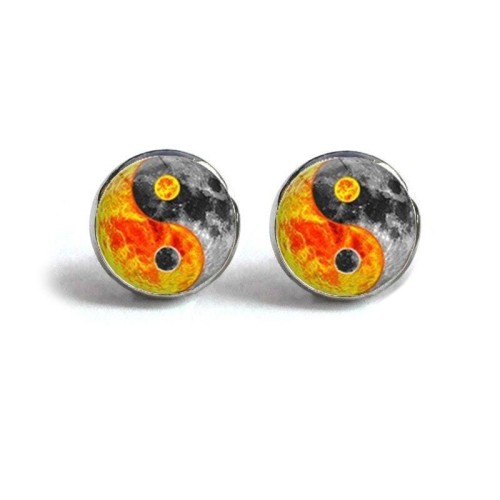 Yin Yang Sun and Moon Stud Earrings