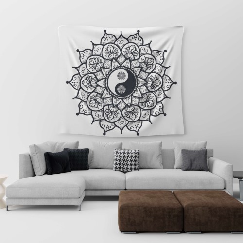 Sunflower Mandala Yin Yang Tapestry