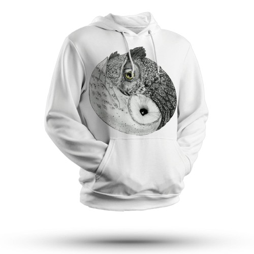 Yin Yang White Owl Hoodie