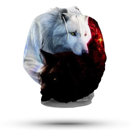 Yin Yang Fire and Ice Wolf Hoodie